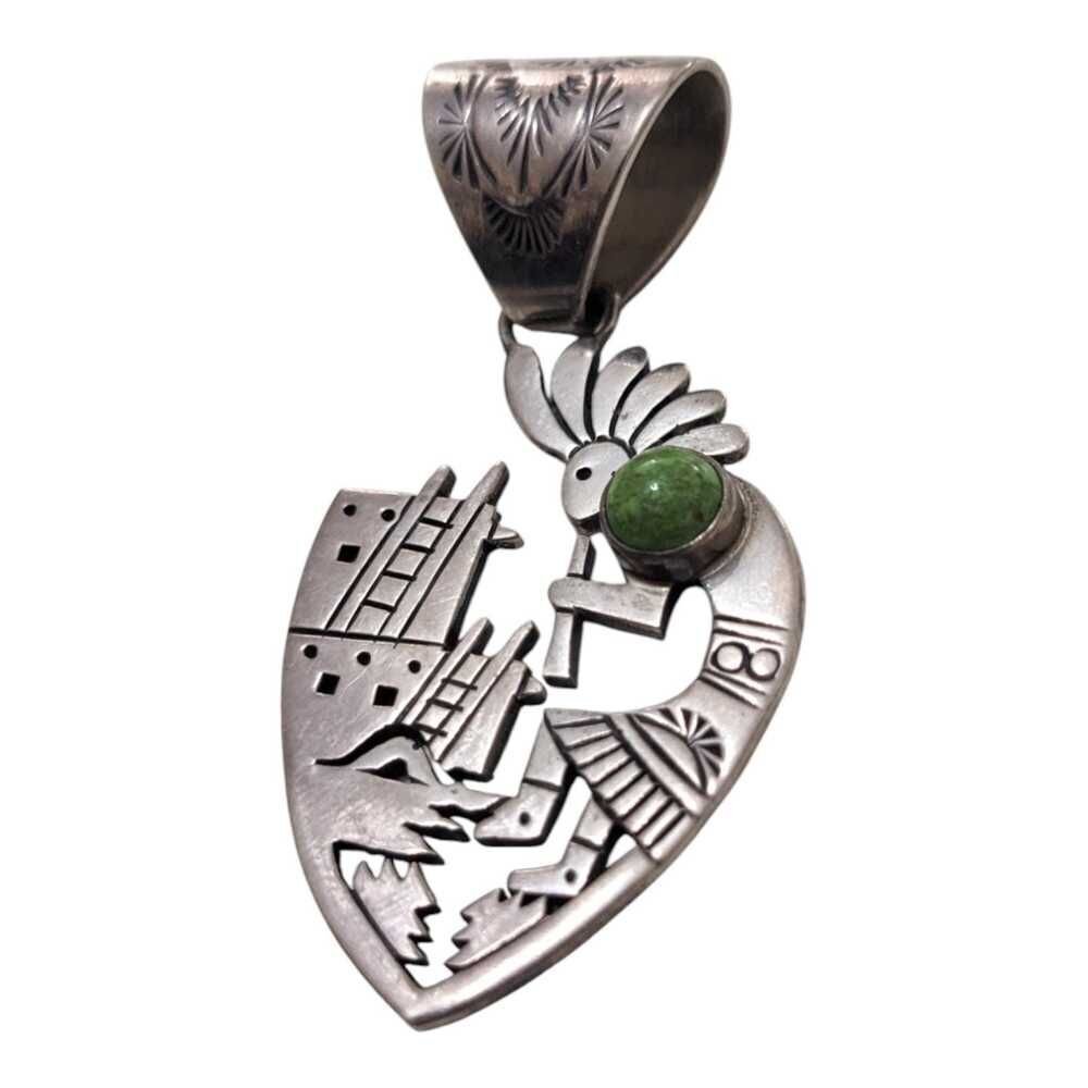 Freddy Charley Sterling Silver Green Turquoise Kokopelli‎ Pendant Rare
